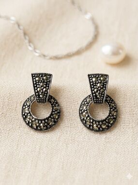 Vintage BOMA 925 Sterling Silver Marcasite Drop Earrings